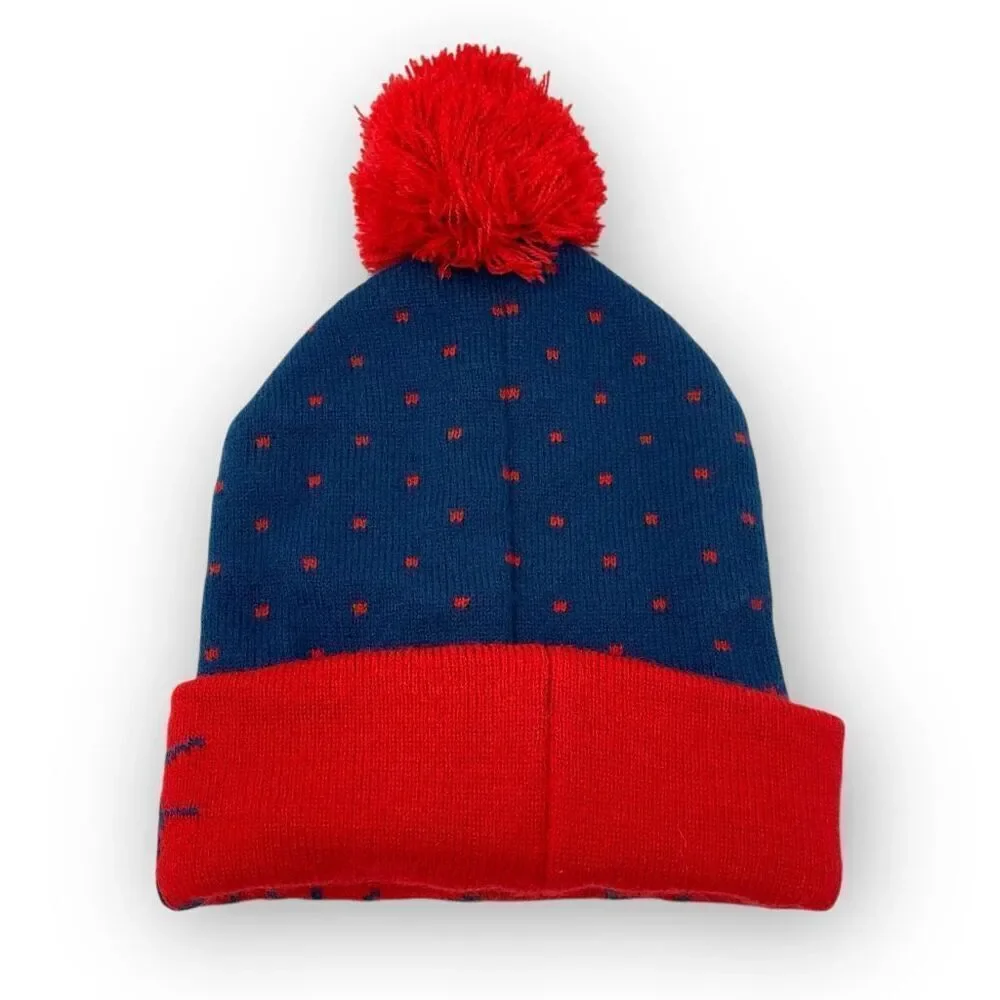 Marvel Spiderman Knit Hat Spidey Pom Stocking Beanie Cap Youth Kids Size OSFM